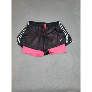 Nike Pro Dri-Fit Shorts Women Medium Black Double Up Drawstring Lightweight Mesh